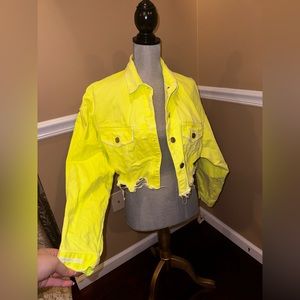 Neon yellow crop Jean jacket